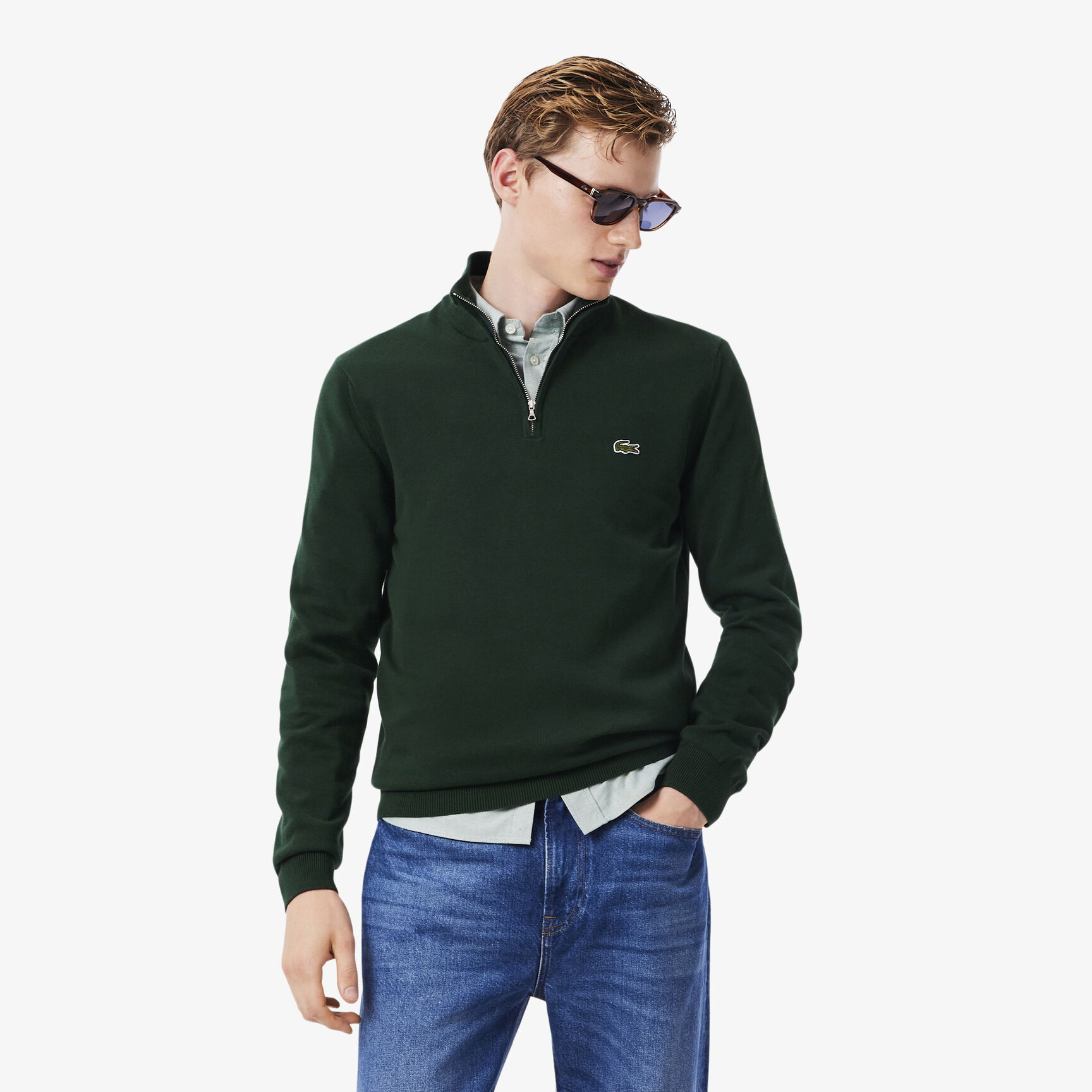 Zipped High Neck Cotton Sweater - AH1980-00-YZP