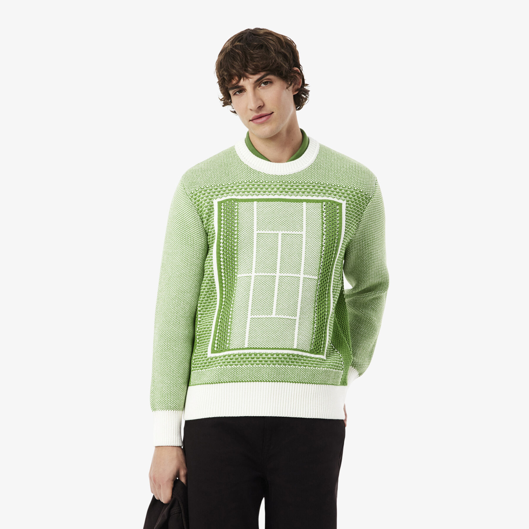 lacoste tennis court graphic jacquard sweater