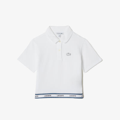Girls' Lacoste Printed Band Cotton Piqué Cropped Polo Shirt