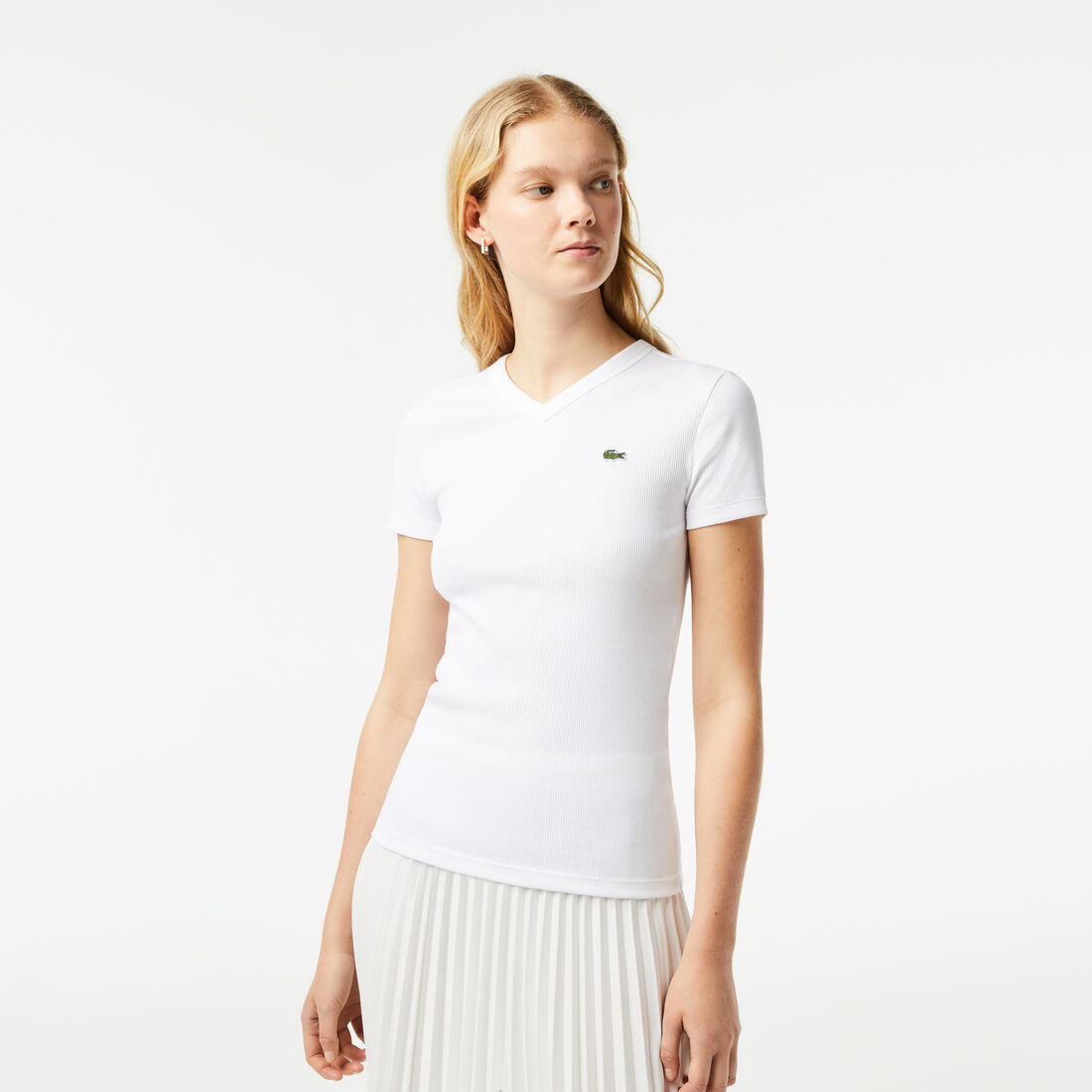 Women's Lacoste Slim Fit Organic Cotton V-neck T-shirt