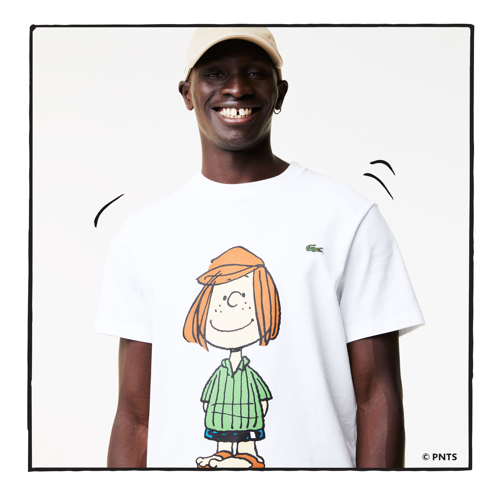 تيشيرت رجالي من القطن العضوي بياقة مستديرة من Lacoste x Peanuts