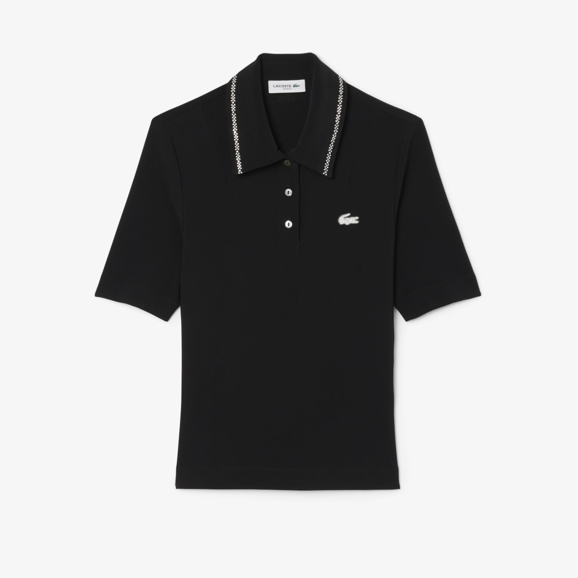 L.12.D Slim Fit Diamante Pop Polo Shirt, Black | LACOSTE UAE