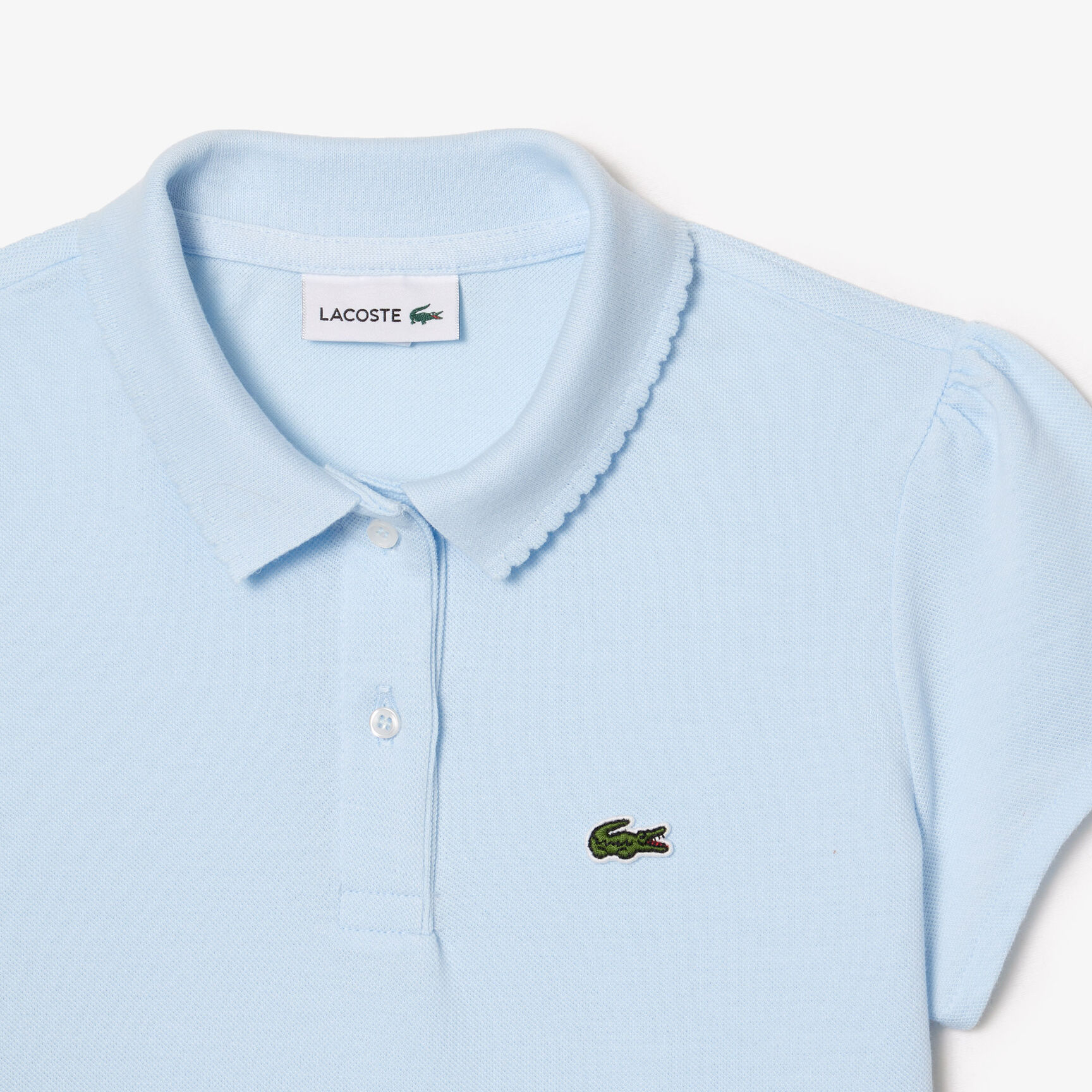 قميص بولو بيكيه بياقة مزخرفة Girls' Lacoste Scalloped Collar Mini Pique Polo Shirt - PJ3594-00-T01