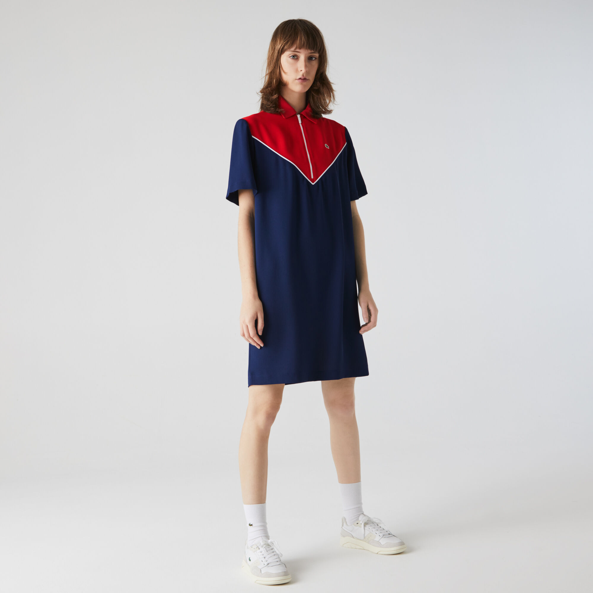 Women’s Flowy Zip Collar Colorblock Polo Dress