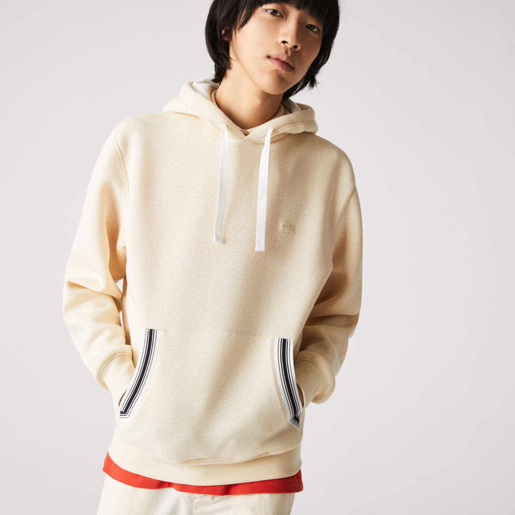 lacoste men s hooded contrast pocket cotton blend sweatshirt