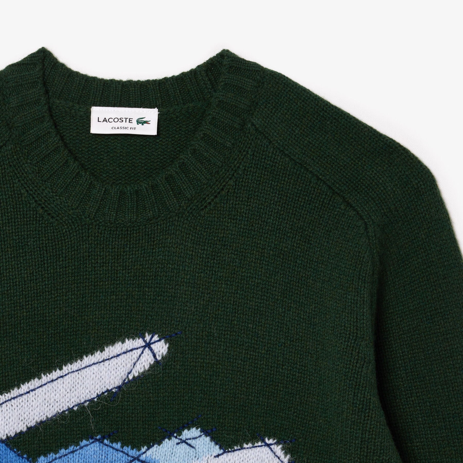 lacoste crocodile motif wool crew neck sweater