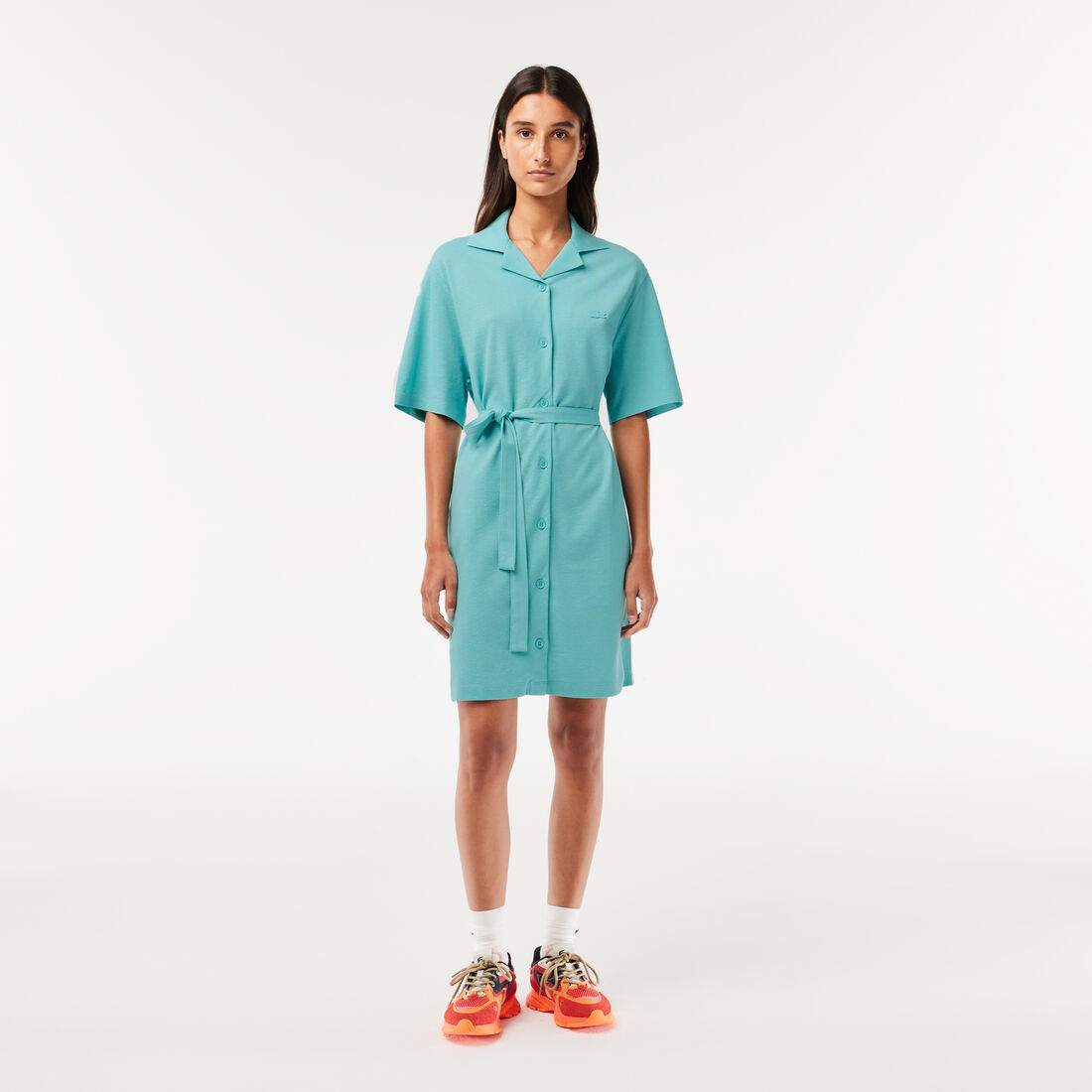 Women’s Lacoste Linen/Cotton Blend Belted Button Dress - EF7765-00-BVG
