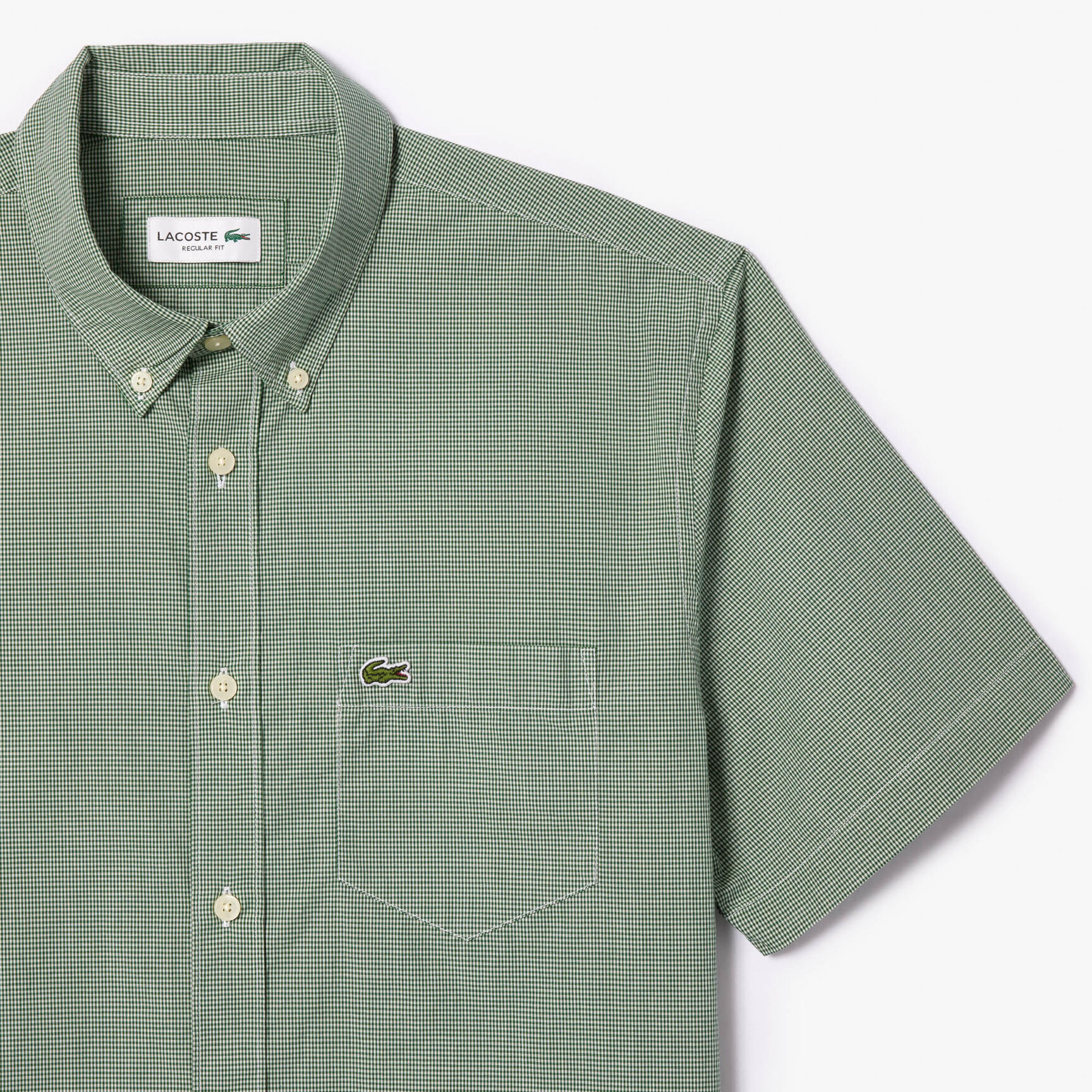 قميص قطن لون سادة بقصة عادية للرجال Short Sleeved Regular Fit Gingham Print Shirt - CH5622-00-737