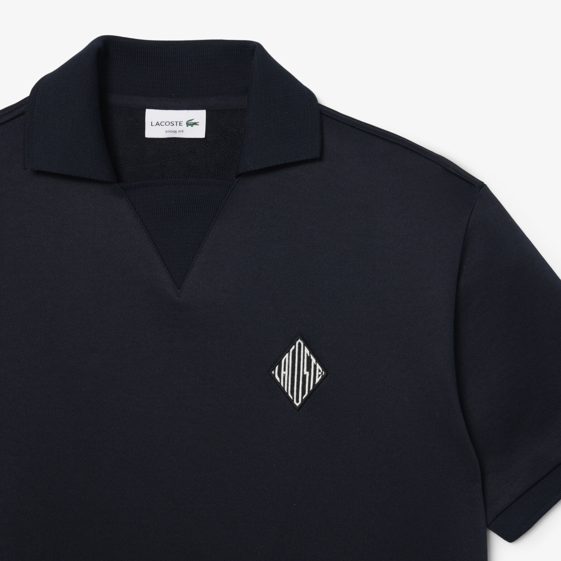 Loose Fit Badge Accent Fleece Polo Shirt - DH1208-00-350