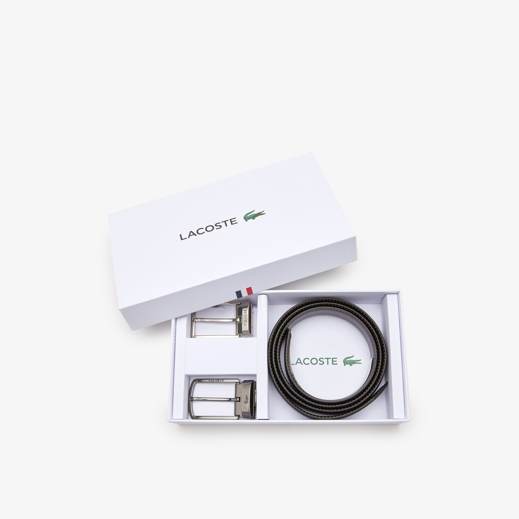 طقم هدايا حزام لاكوست بإبزيمين بسن للرجال Men's Lacoste Two Pin Buckle Belt Gift Set - RC4050-371