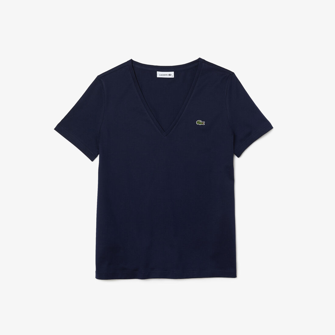 تي شيرت بقصّة عادية وطبعة مميزة لكلمة Lacoste Women's V-neck Loose Fit Cotton T-shirt - TF8392-00-166
