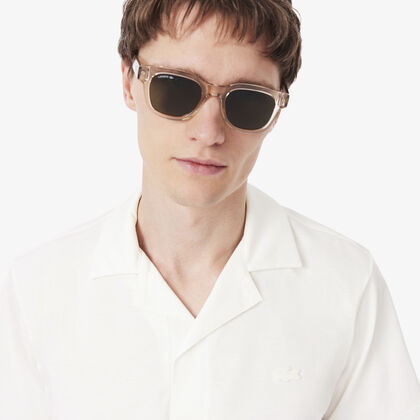 lacoste paris classic fit open neck embroidered polo shirt