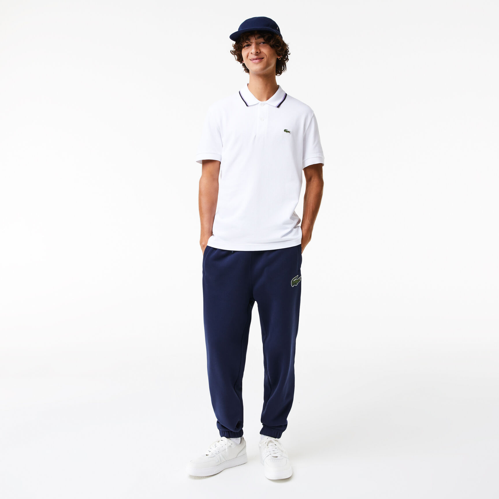 تيشيرت بولو لاكوست قطن بيكيه بيتي بياقة مخططة وقصة عادية للرجال Men's Lacoste Regular Fit Striped Collar Cotton Petit Piqué Polo Shirt - PH9531-00-001