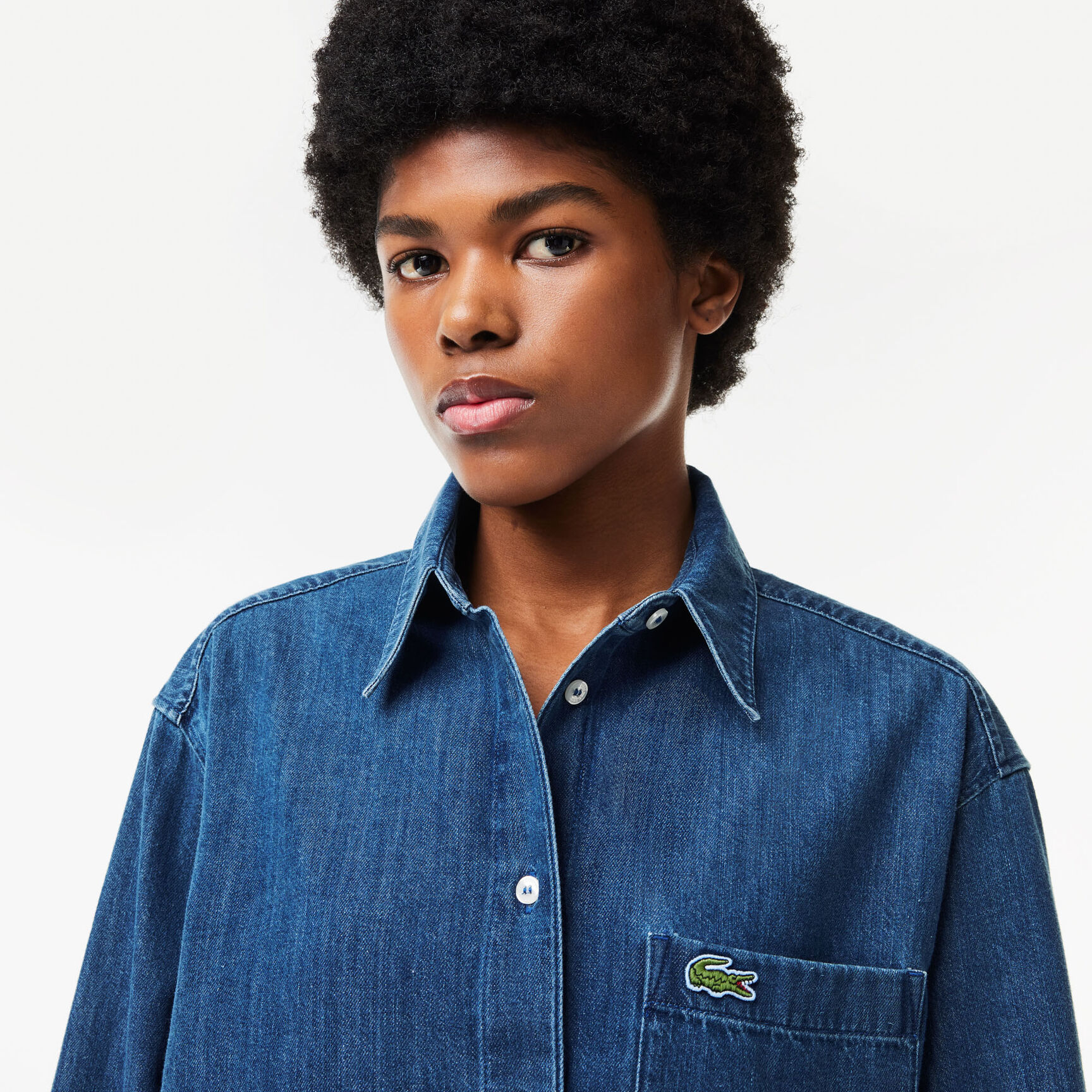 قميص جينز كبير الحجم Women's Lacoste Oversized Cotton Denim Shirt - CF0036-00-36L