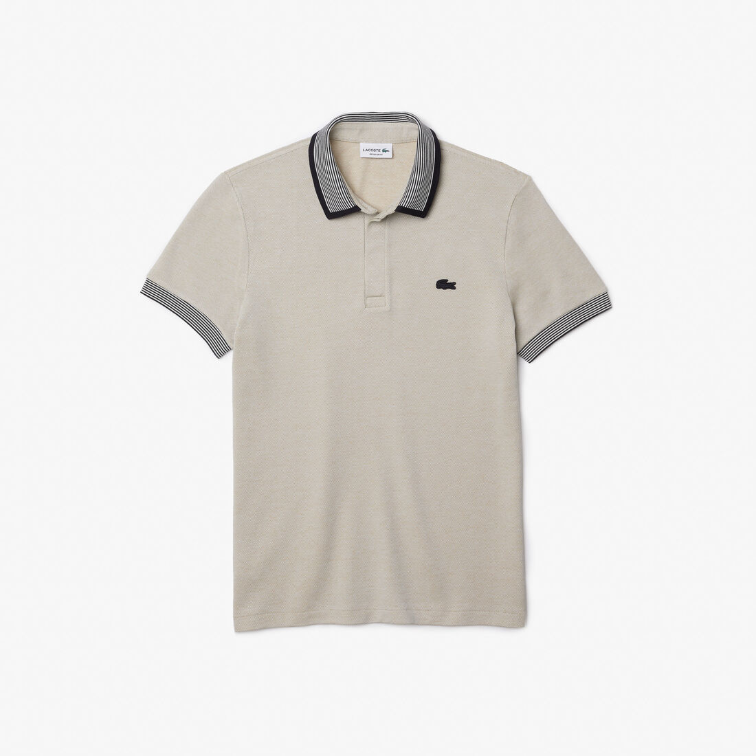 تيشيرت بولو لاكوست قطن بقصة عادية وحواف مخططة للرجال تيشيرت بولو لاكوست قطن بقصة عادية وحواف مخططة للرجال