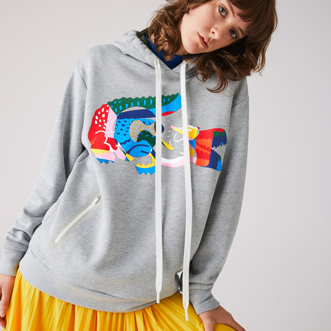 سويت شيرت من الصوف بغطاء رأس مع طبعة التمساح بحجم كبير للنساء سويت شيرت من الصوف بغطاء رأس مع طبعة التمساح بحجم كبير للنساء