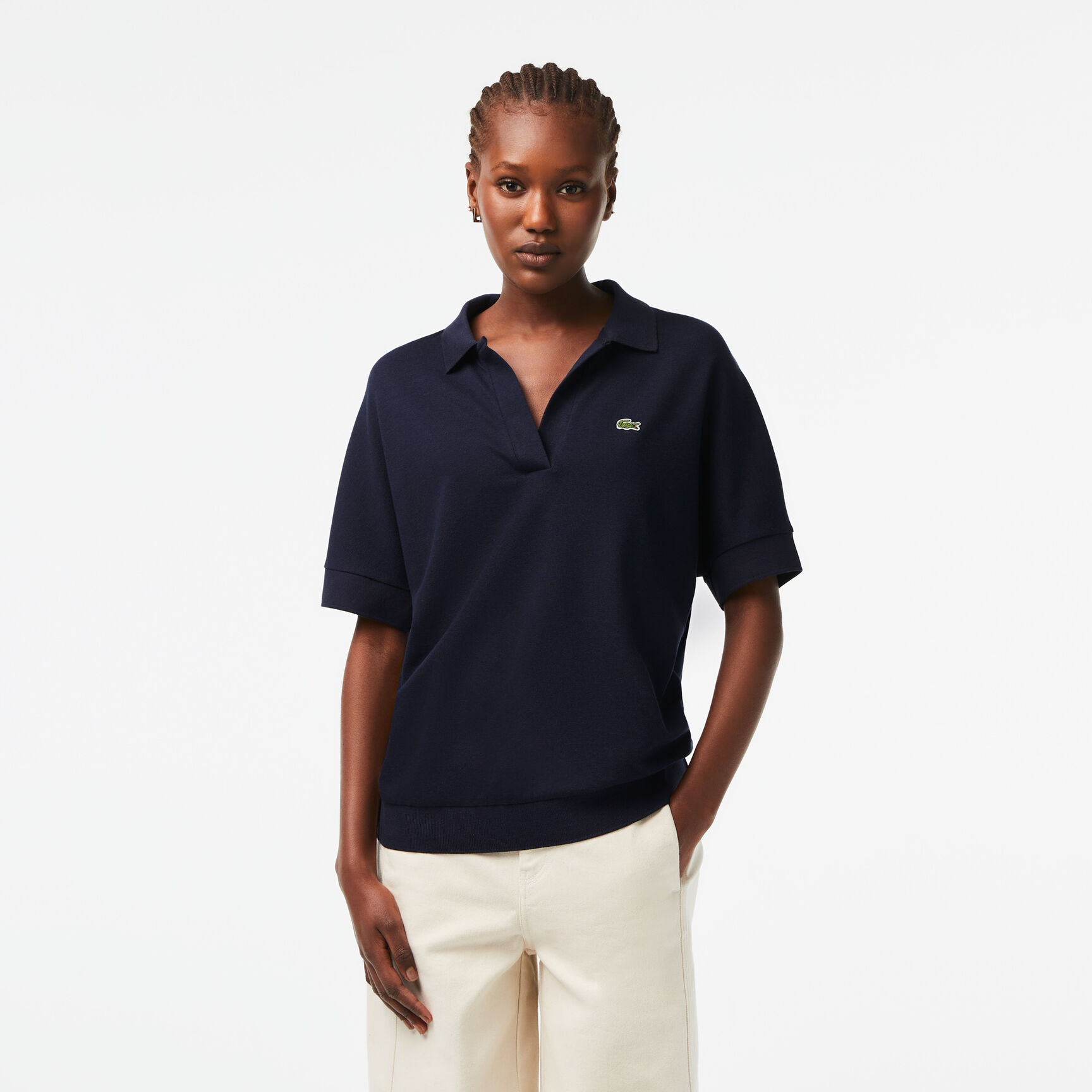 قميص بولو بيكيه سائل بياقة مفتوحة Women's Lacoste Flowy Pique Polo Shirt - PF0504-00-166