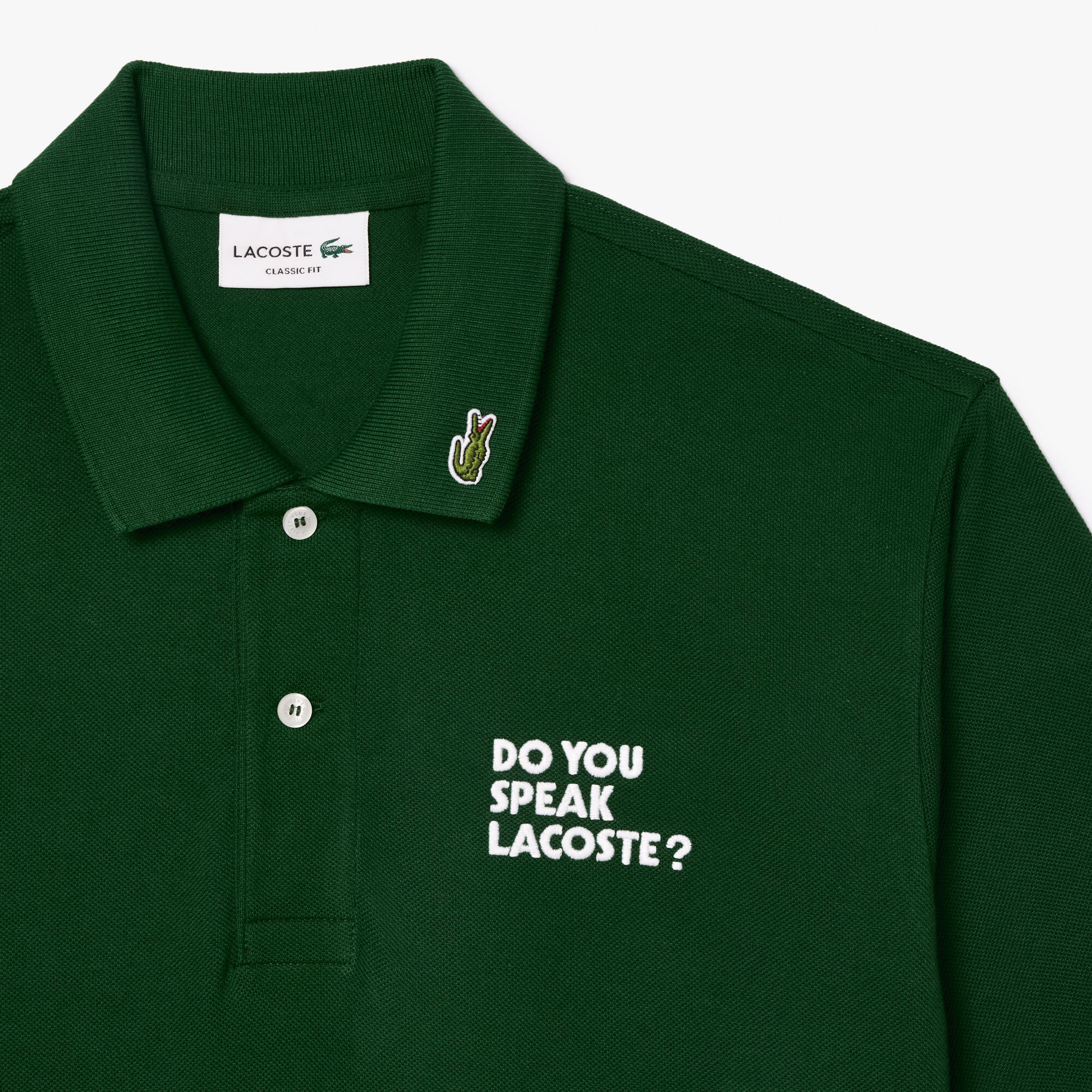 Original L.12.12 Embroidered Slogan Polo Shirt, Green | LACOSTE UAE