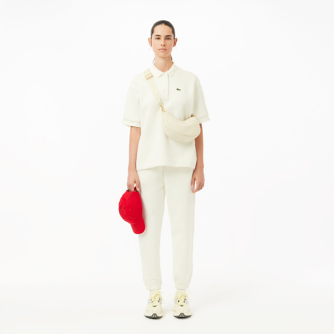 تي شيرت بولو لاكوست بيكيه مطاطي بقَصّة ضيقة للنساء Double Sided Cotton Pique Oversized Polo Shirt - PF1660-00-70V