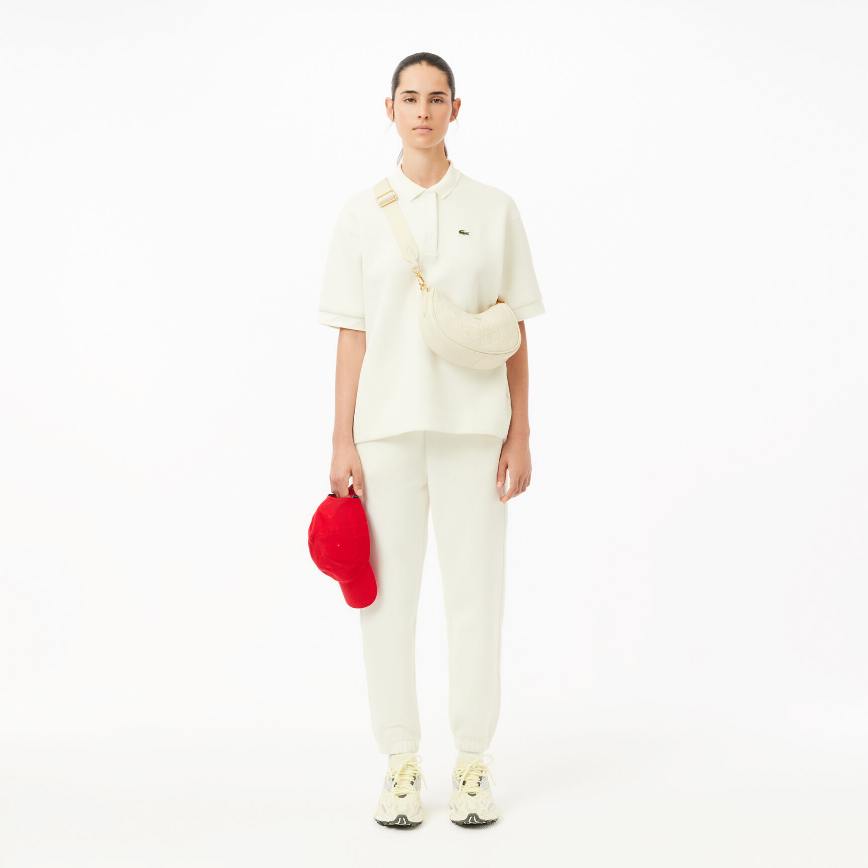 تي شيرت بولو لاكوست بيكيه مطاطي بقَصّة ضيقة للنساء Double Sided Cotton Pique Oversized Polo Shirt - PF1660-00-70V