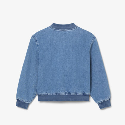 lacoste padded badge accent denim bomber jacket