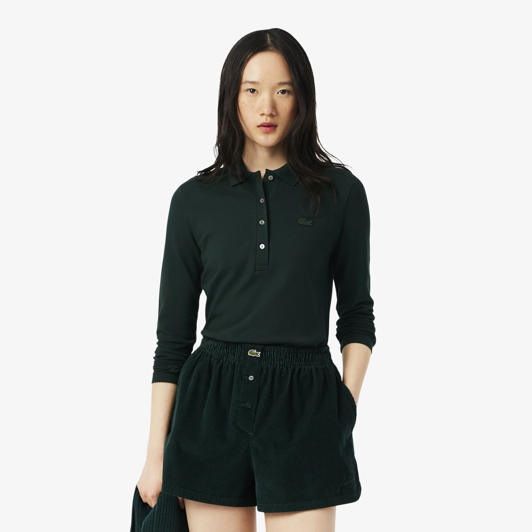 ثوب سباحة لاكوست قطعة واحدة من البولي أميد المعاد تدويره للنساء Women's Slim fit Stretch Pique Lacoste Polo Shirt - PF5464-00-YZP