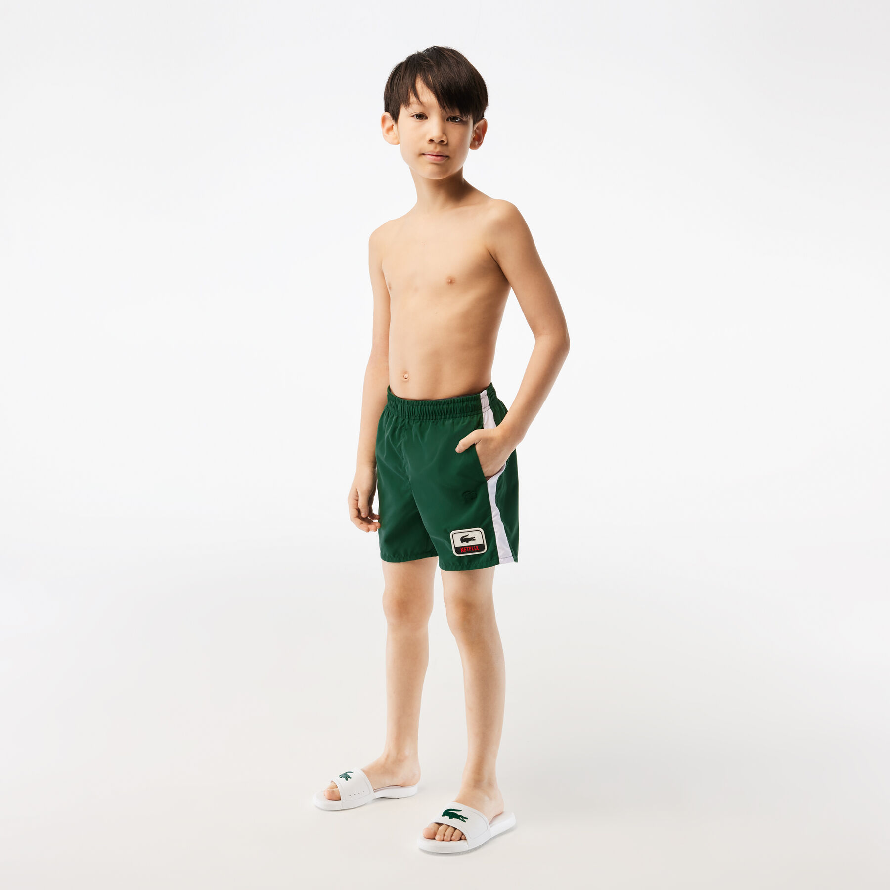 Boy’s Lacoste x Netflix Contrast Badge Swim Trunks boy s lacoste x netflix contrast badge swim trunks