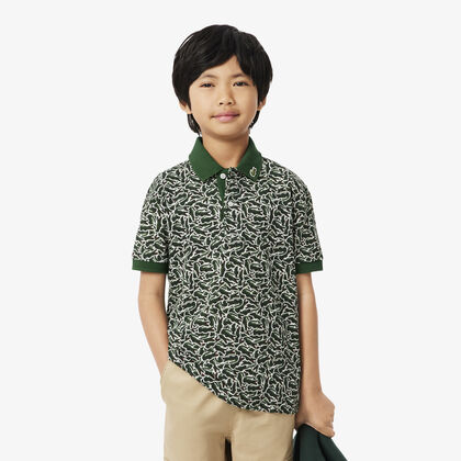 Crocodile Print Pique Polo Shirt