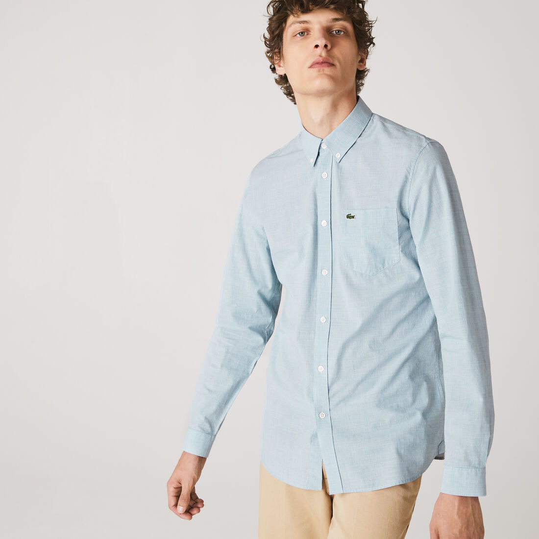 قميص قطن مع نقشة هاوندستوث صغيرة بقصة ضيقة للرجال قميص قطن مع نقشة هاوندستوث صغيرة بقصة ضيقة للرجال