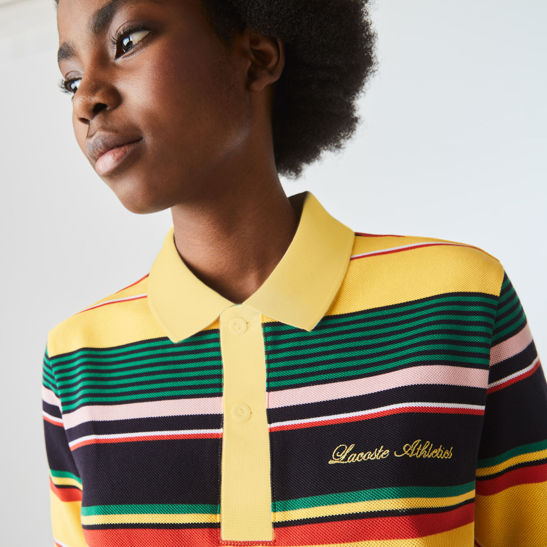 قميص بولو مقلم مطرز من بيكيه القطن مجموعة Lacoste LIVE للجنسين لاكوست قميص بولو مقلم مطرز من بيكيه القطن مجموعة lacoste live للجنسين