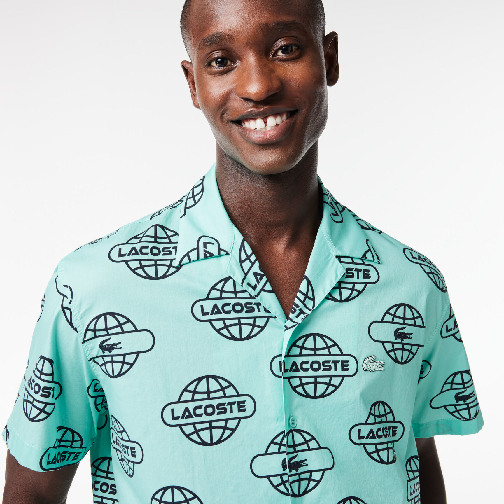 Globe Print Lacoste Cotton Twill Shirt - CH1880-00-KI4