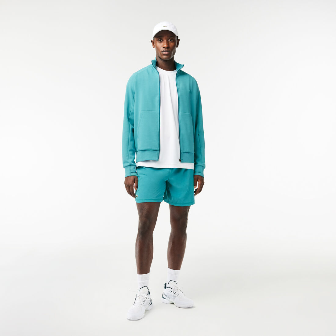 سويت شيرت لاكوست قطن عضوي ناعم للرجال Men's High Neck Cotton Blend Zip Jogger Sweatshirt - SH2702-00-SI0