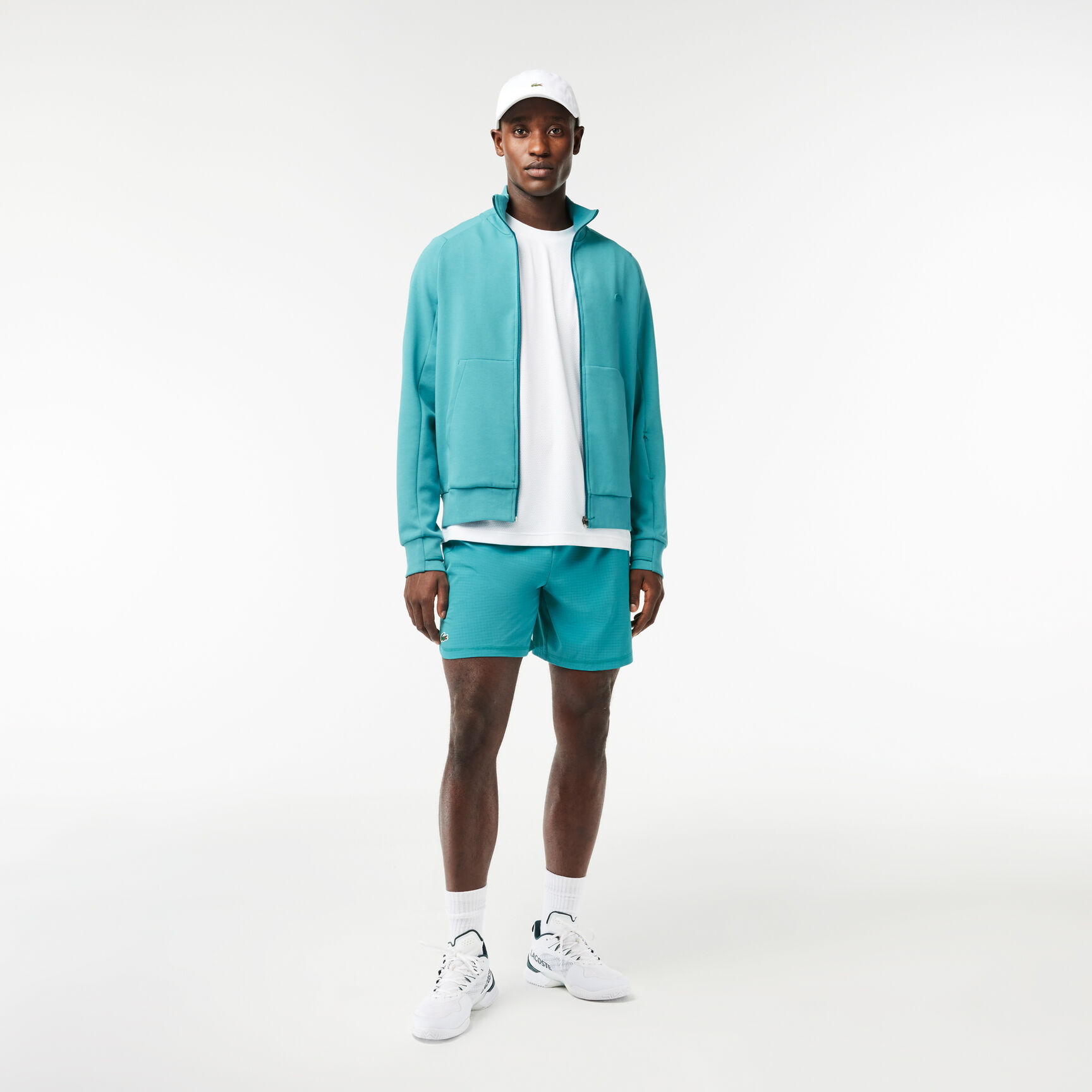 سويت شيرت لاكوست قطن عضوي ناعم للرجال Men's High Neck Cotton Blend Zip Jogger Sweatshirt - SH2702-00-SI0