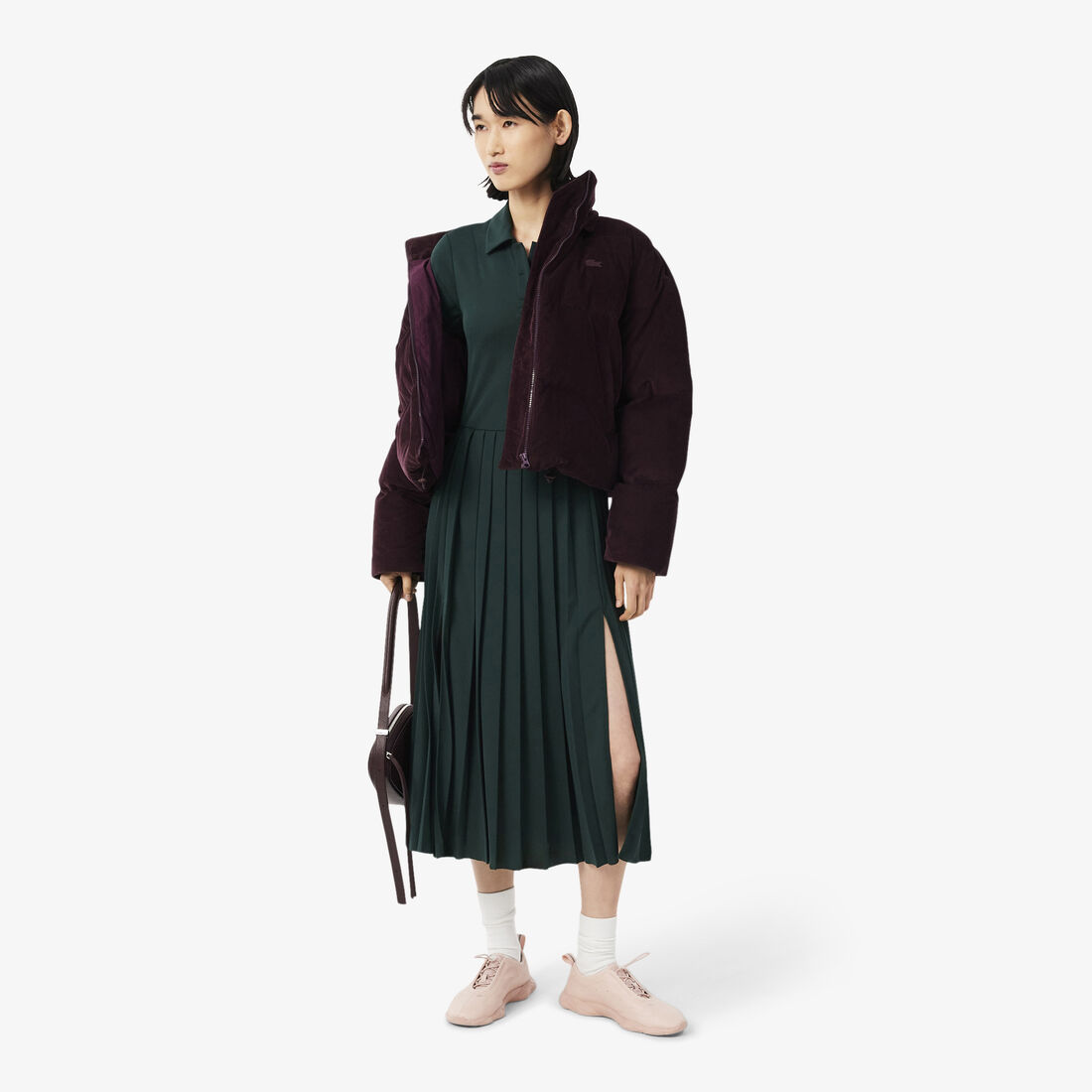 Pleated Fluid Jersey Polo Collar Dress lacoste pleated fluid jersey polo collar dress