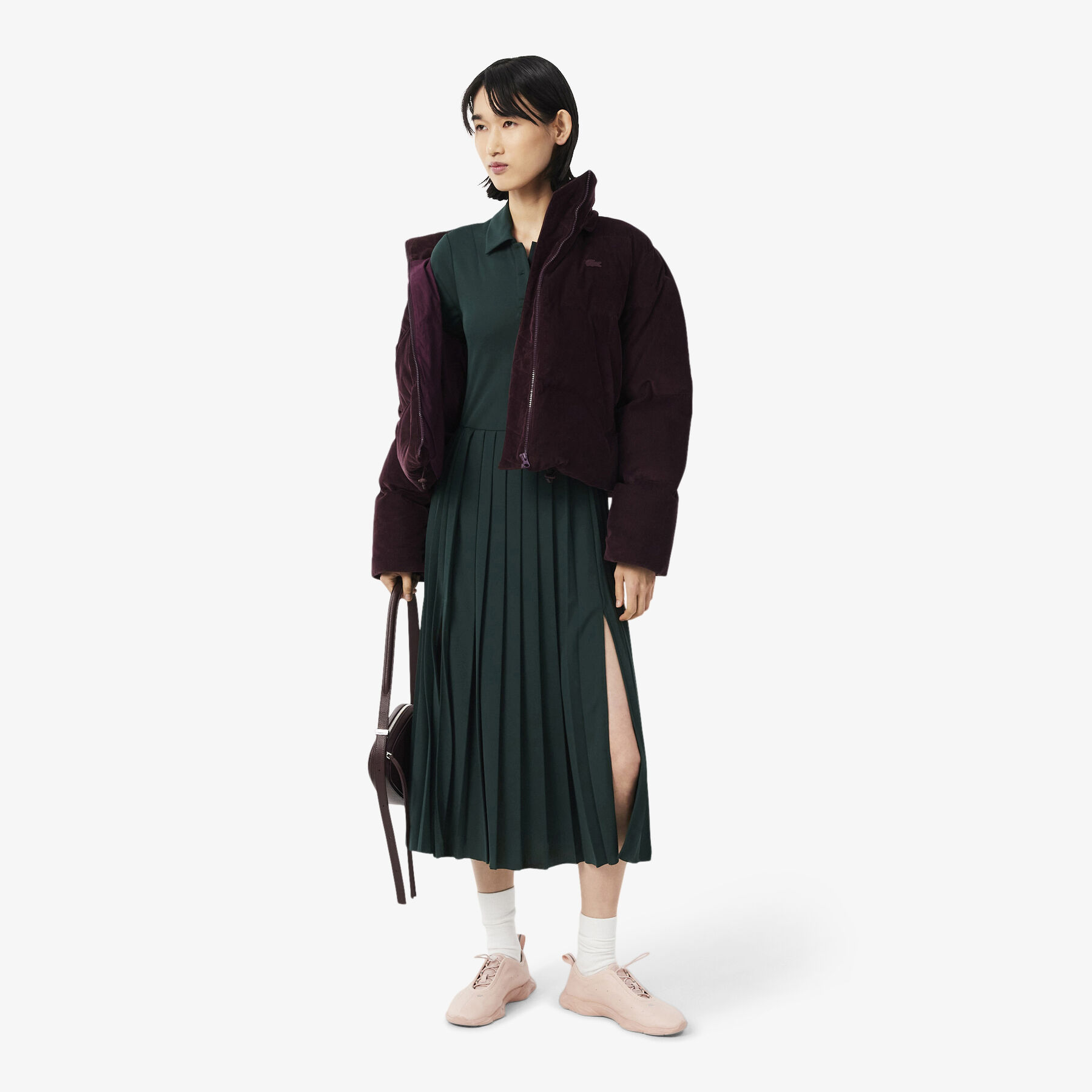 Pleated Fluid Jersey Polo Collar Dress lacoste pleated fluid jersey polo collar dress