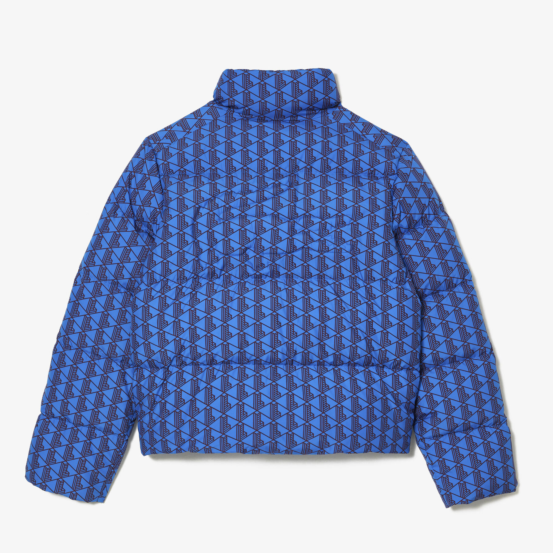 lacoste hooded monogram print puffer jacket with puffed croc at back