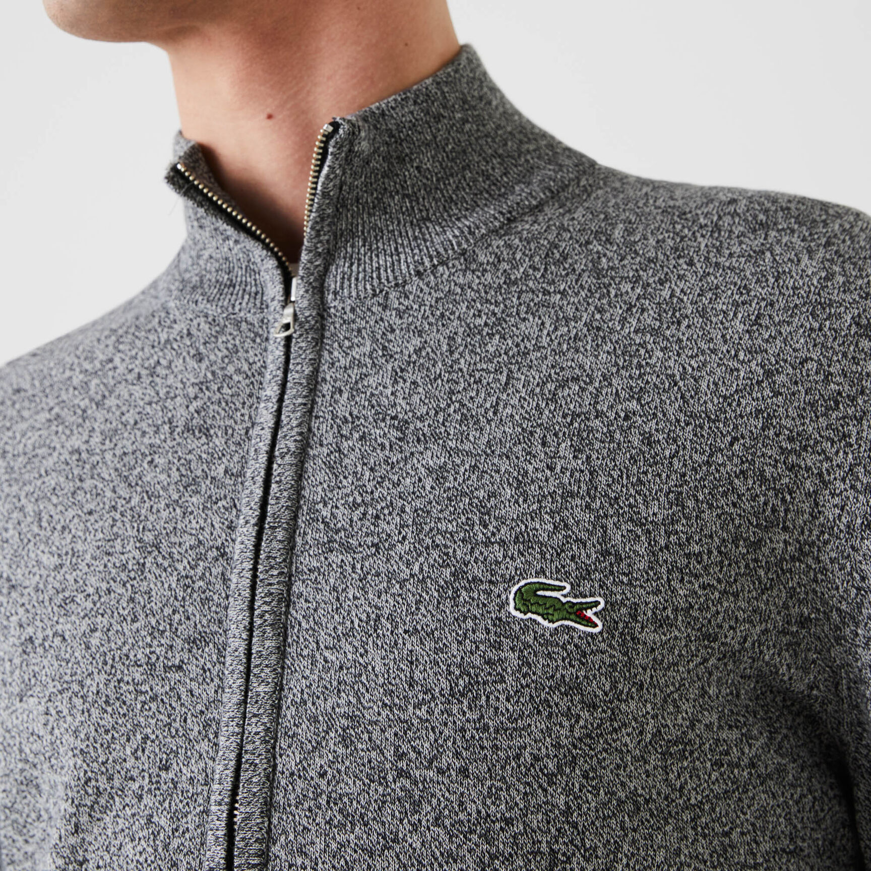 Zipped High Neck Cotton Sweater