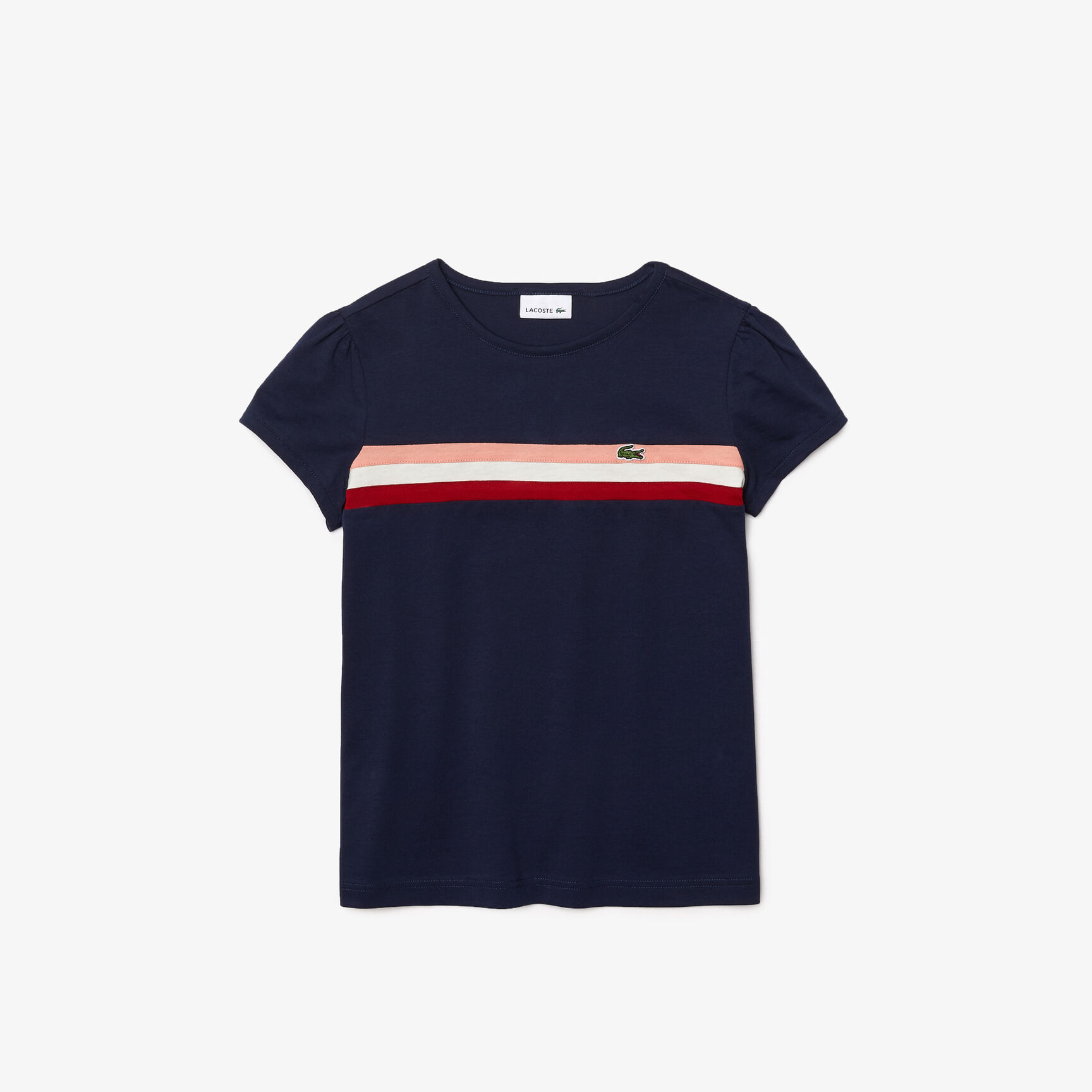 تيشيرت بناتي قطن مخطط بياقة دائرية وأكمام منتفخة تيشيرت بناتي قطن مخطط بياقة دائرية وأكمام منتفخة