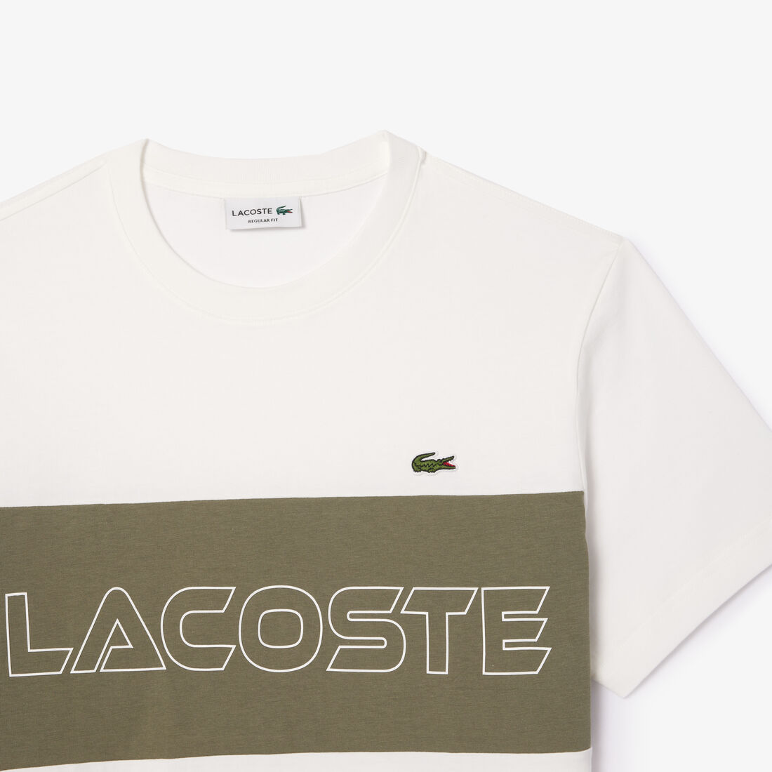 تي شيرت لاكوست ذو قصة عادية ومطبوع بألوان مترابطة Lacoste Regular Fit Printed Colourblock T-shirt - TH1712-00-IMI