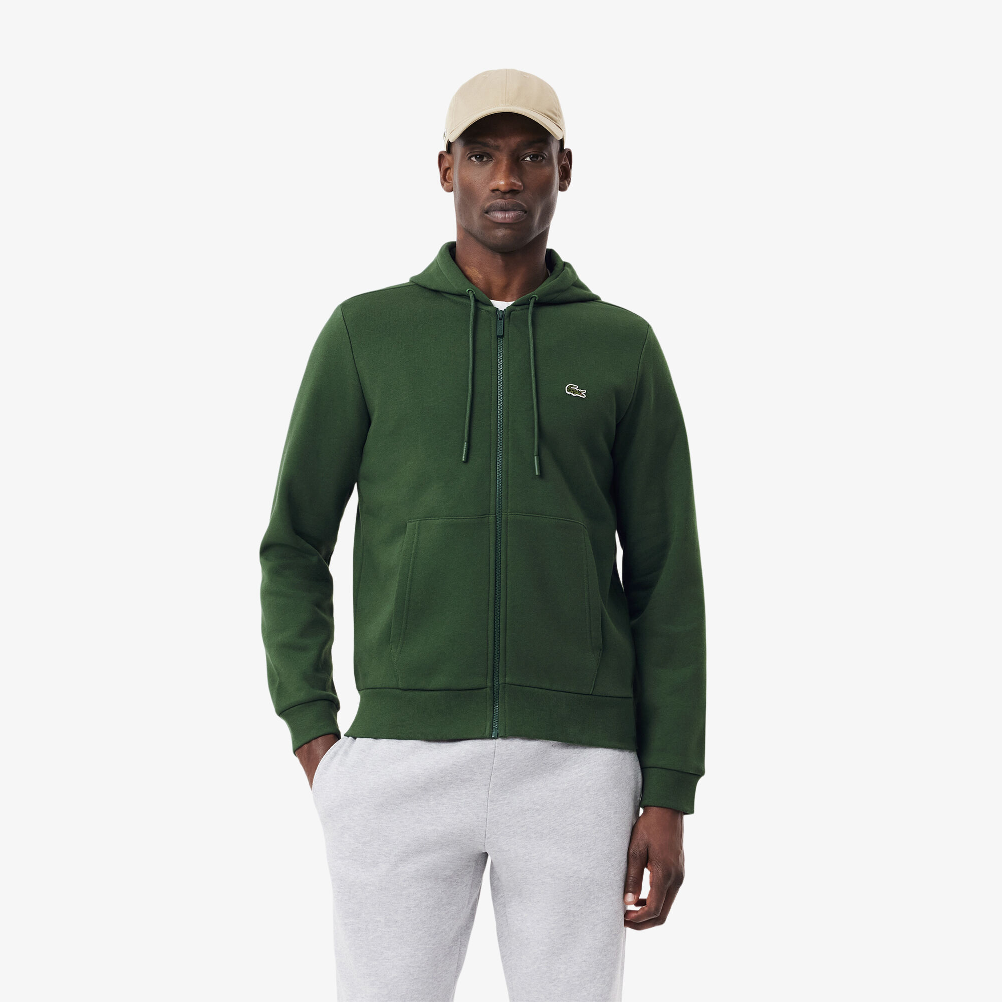 Zip-Up Fleece Hoodie, Green | LACOSTE UAE