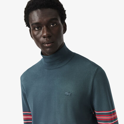 لاكوست runway high neck striped jersey sweater