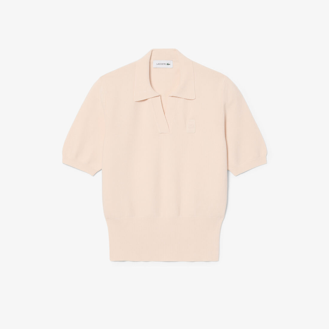 lacoste regular fit open neck badge accent knit polo shirt