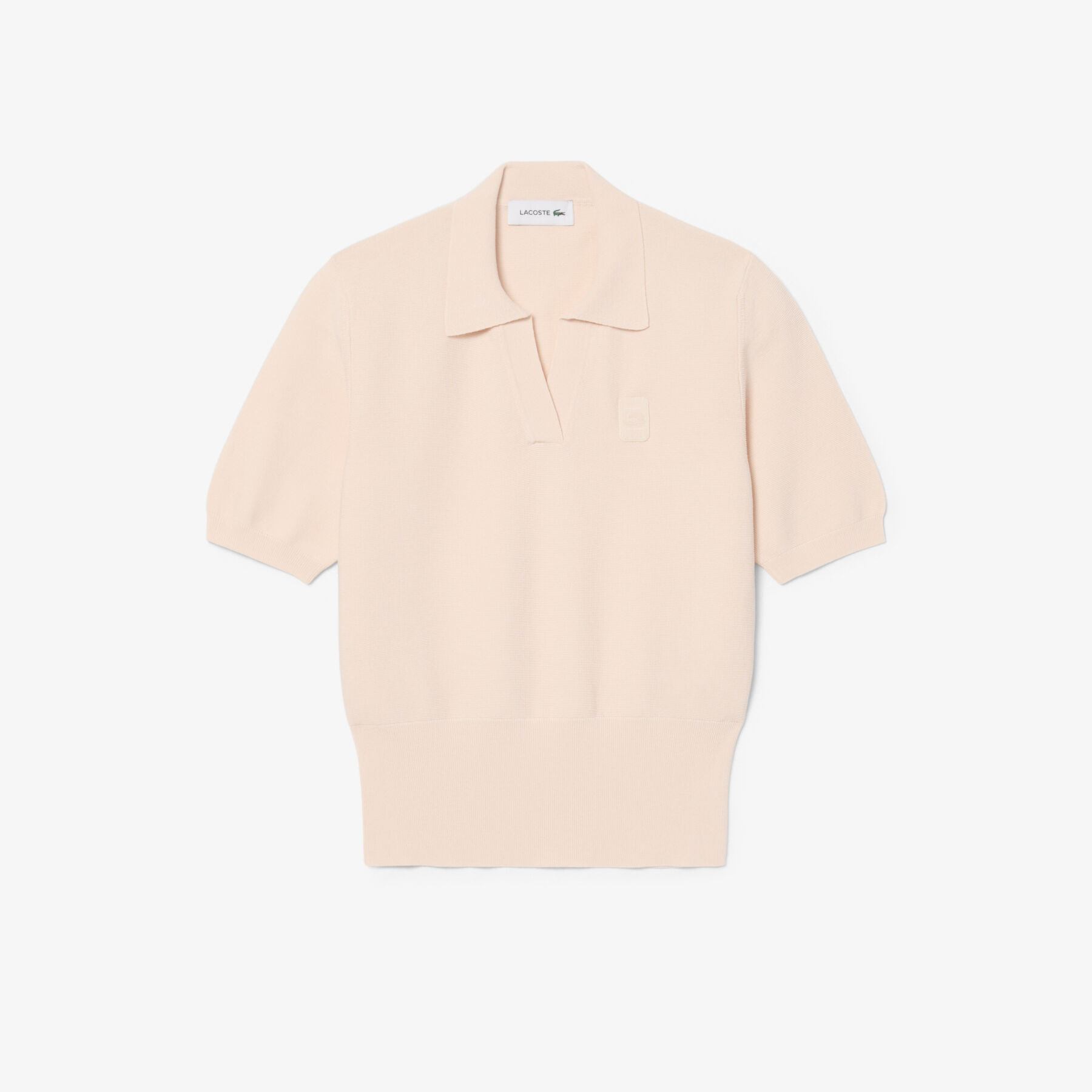 lacoste regular fit open neck badge accent knit polo shirt