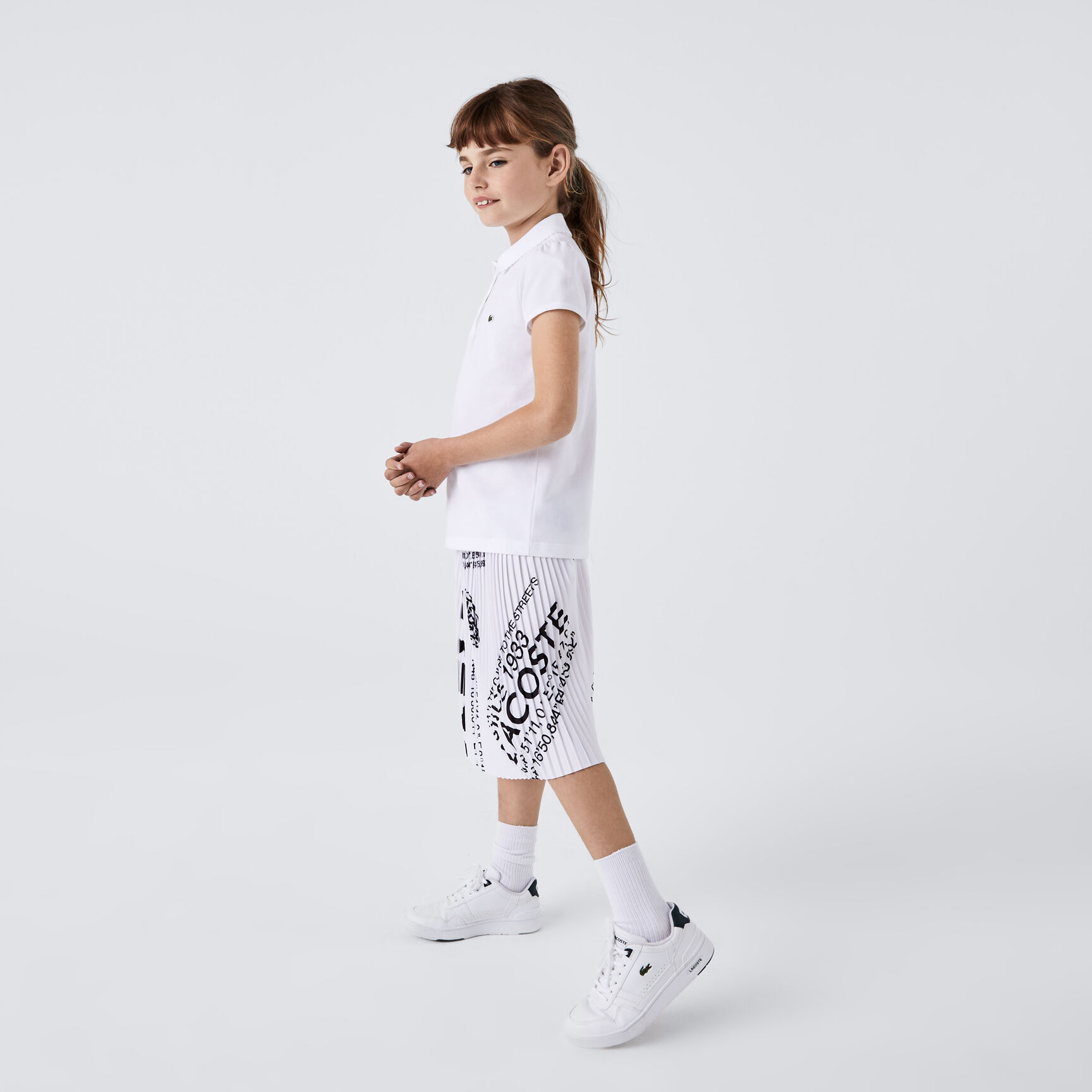 قميص بولو بيكيه بياقة مزخرفة Girls' Lacoste Scalloped Collar Mini Pique Polo Shirt - PJ3594-00-001