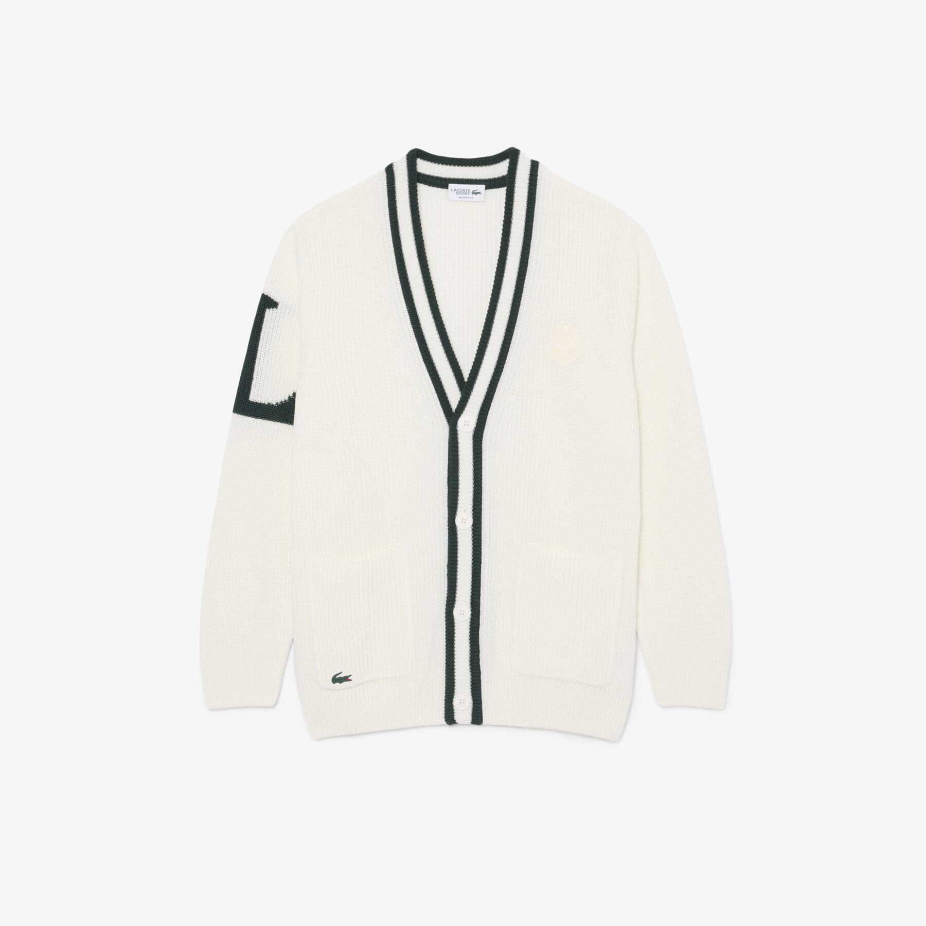 Badge Accent Wool Blend Golf Cardigan lacoste badge accent wool blend golf cardigan