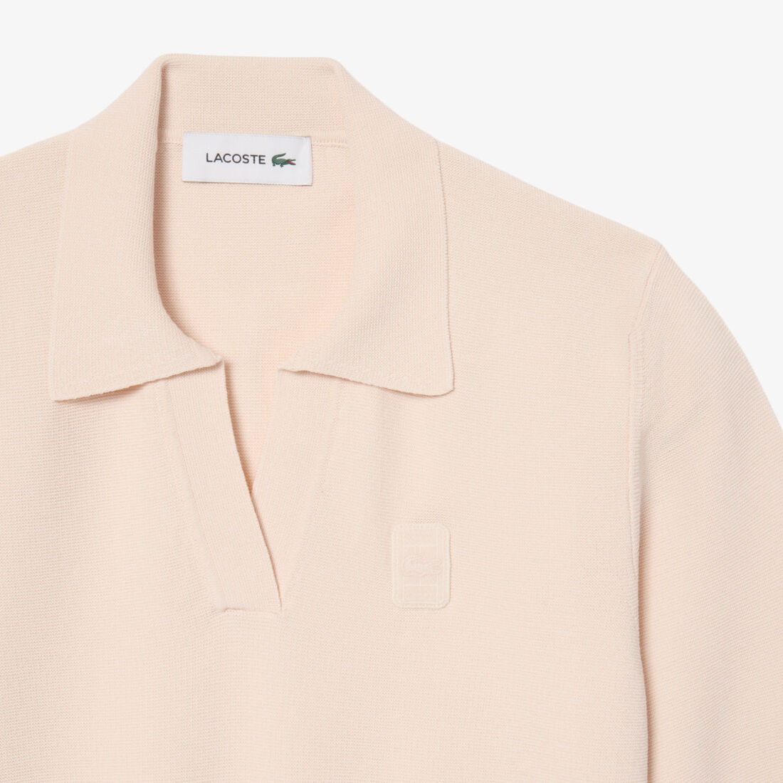 lacoste regular fit open neck badge accent knit polo shirt