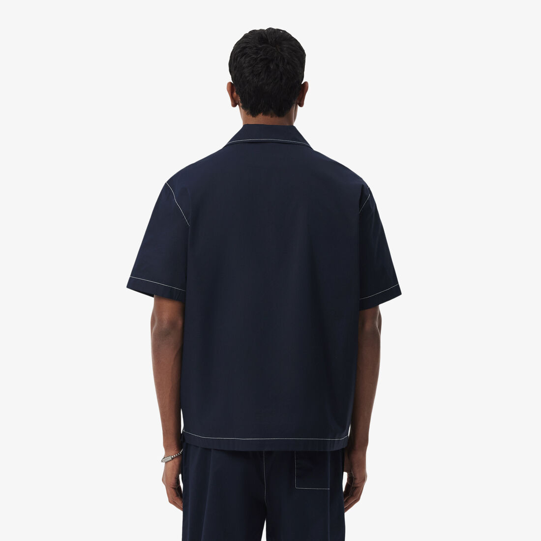 Relaxed Fit Short Sleeved Cotton Shirt Men's Lacoste Pull-on Windbreaker with Kangaroo Pocket - CH8448-00-MXQ