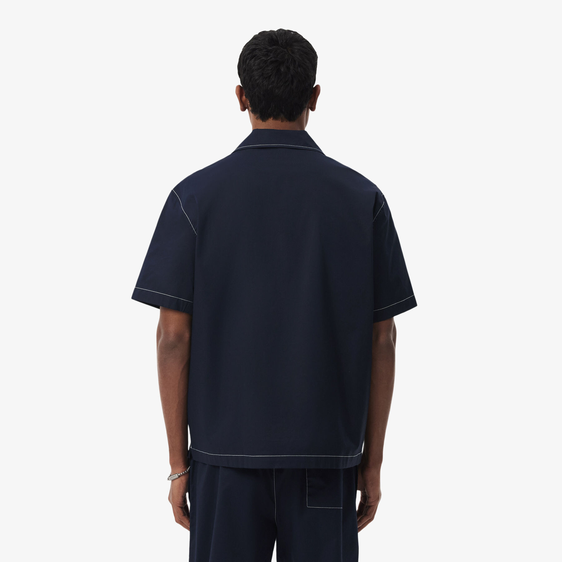 Relaxed Fit Short Sleeved Cotton Shirt Men's Lacoste Pull-on Windbreaker with Kangaroo Pocket - CH8448-00-MXQ