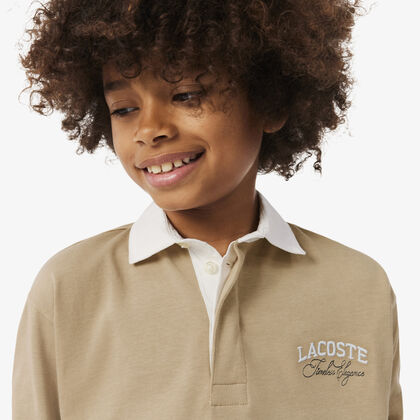 لاكوست قميص بولو مخطط بأكمام طويلة للرجبي