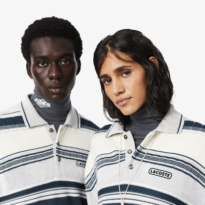 لاكوست runway textured striped polo collar sweater